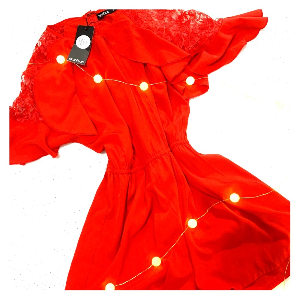 Boohoo Lace Ruffle Playsuit